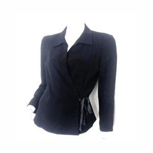 Tahari Tie Waist Top Blouse Sz 10 Black